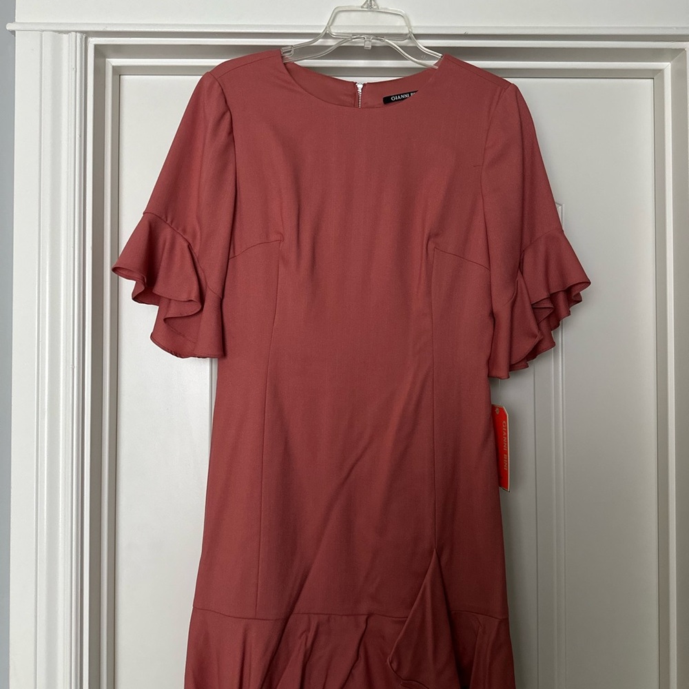 Gianni Bini Long Sleeve Dress in Rose with Elegant Ruffles